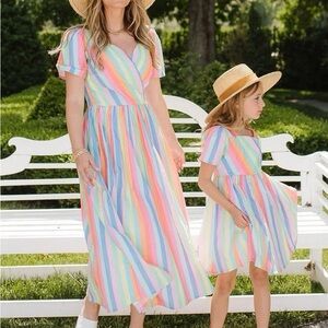 Ivy City Co Pastel Rainbow Stripe Girls' Mommy and Me Dress